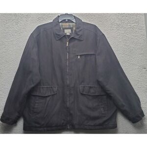 St. John's Bay Jacket Mens XXL Black Flannel Lined Long Sleeve Collared Full Zip